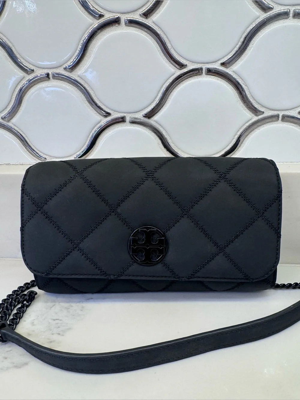 Tory Burch Black Quilted Logo Crossbody